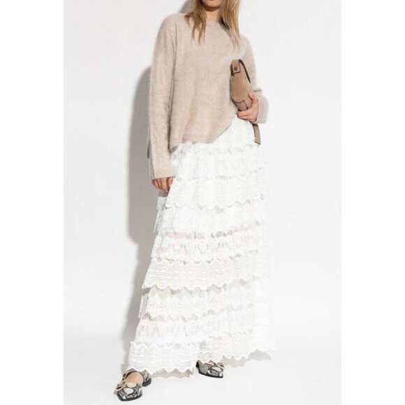 ALLSAINTS Lizi Tiered Lace Maxi Skirt in Chalk White Size US 6 - Picture 2 of 9